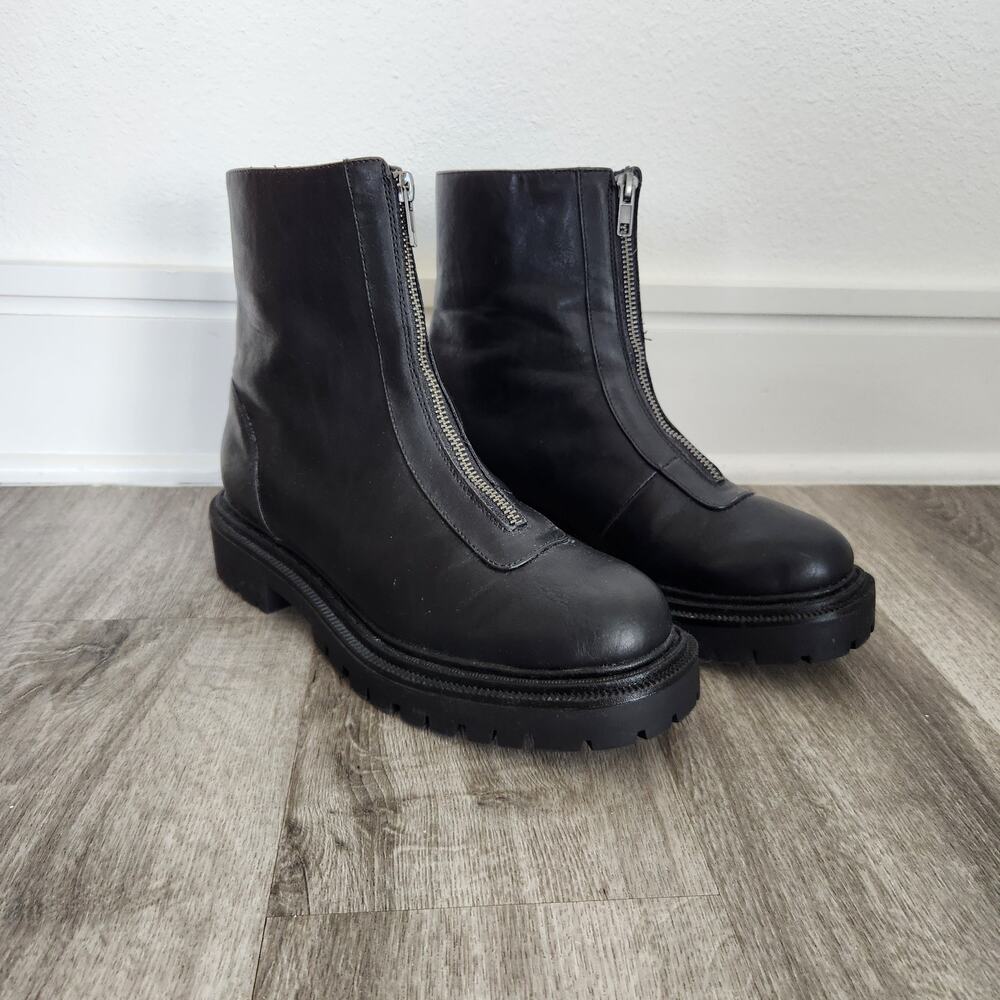 American Eagle Black Front Zip Chunky Lug Sole Ankle Boots Combat Booties 9.5